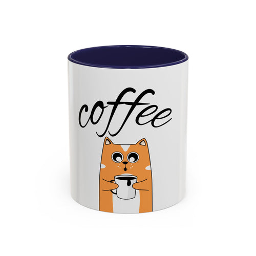 Coffee First Cat Mug — Cute Orange Cat Drinking Coffee, Funny Morning Coffee Gift (11/15oz)