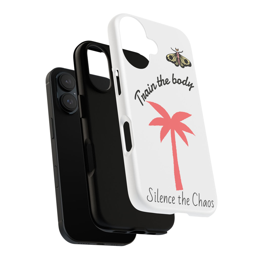 Train the Body Silence the Chaos phone case | palm tree moth design