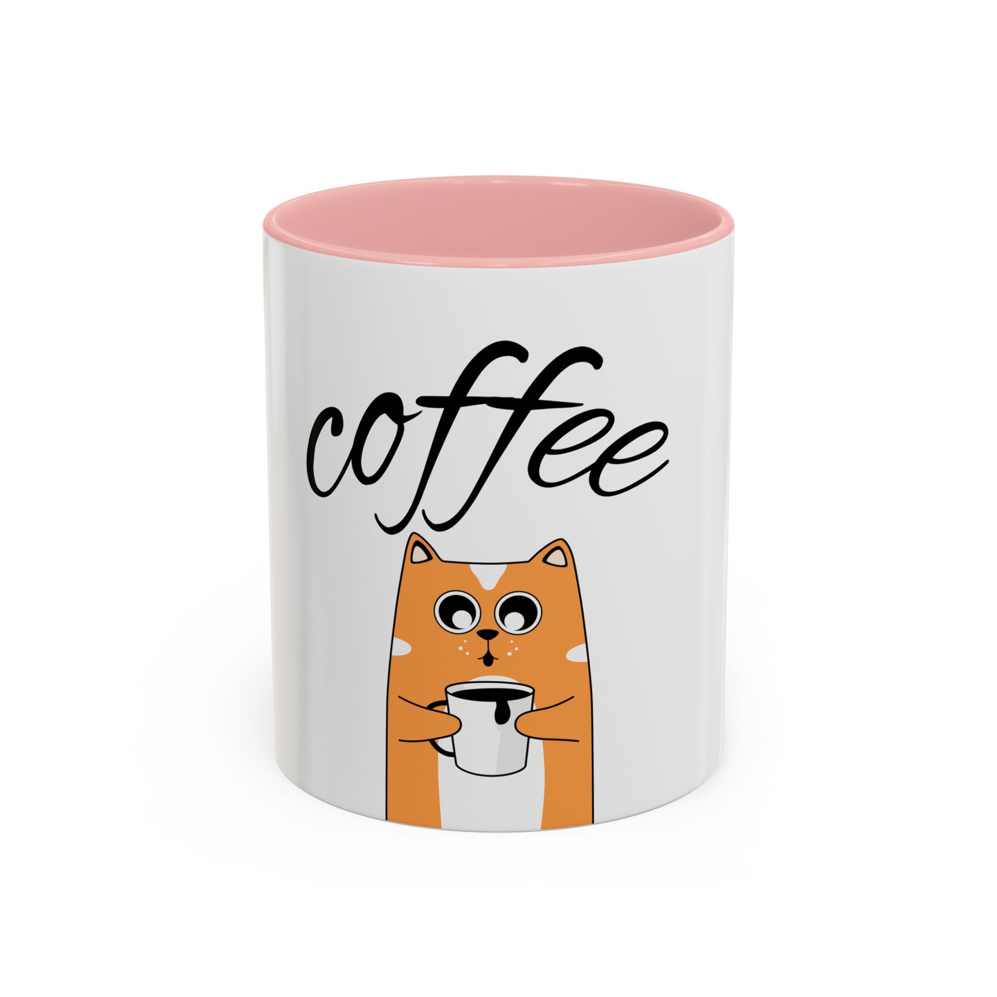 Coffee First Cat Mug — Cute Orange Cat Drinking Coffee, Funny Morning Coffee Gift (11/15oz)