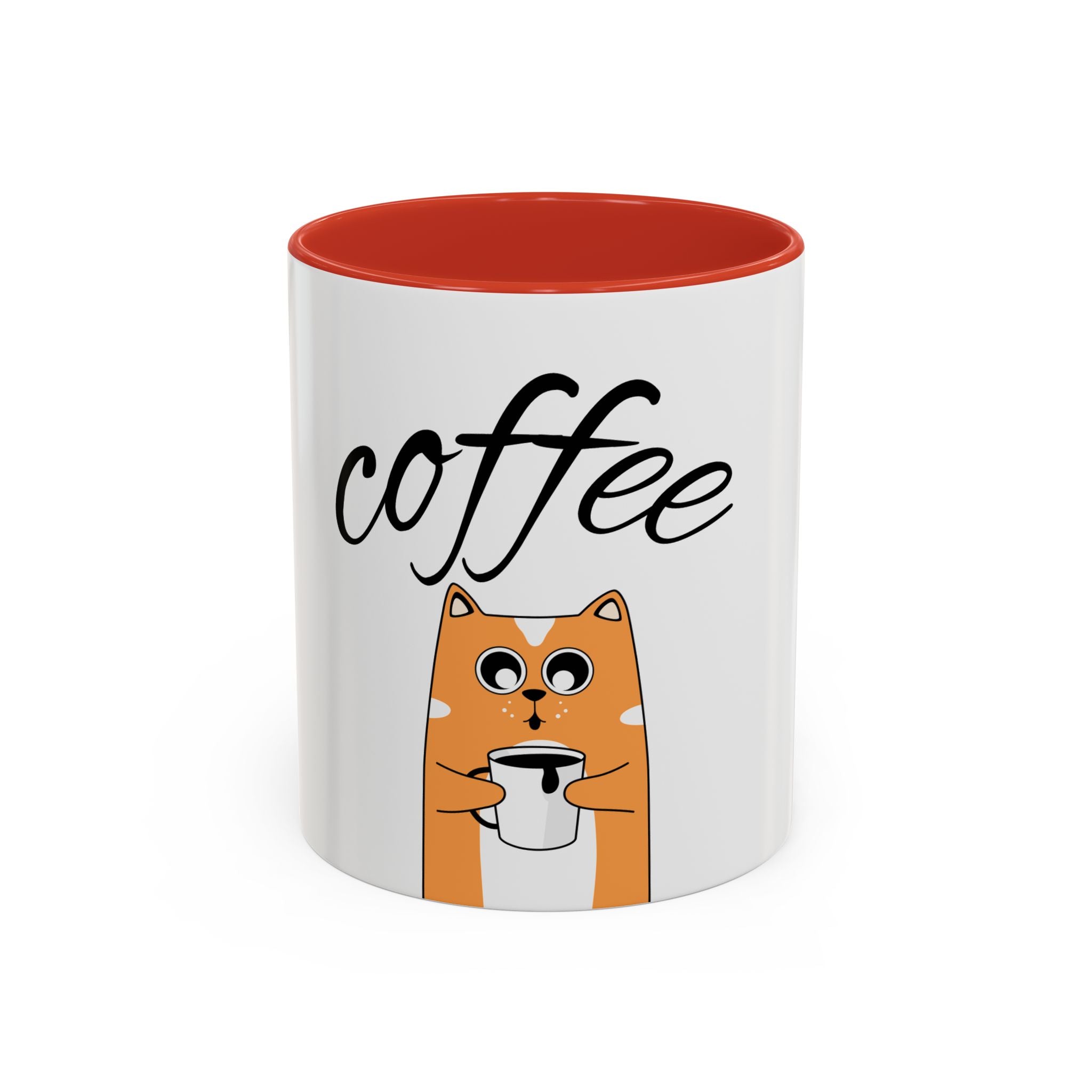 Coffee First Cat Mug — Cute Orange Cat Drinking Coffee, Funny Morning Coffee Gift (11/15oz)