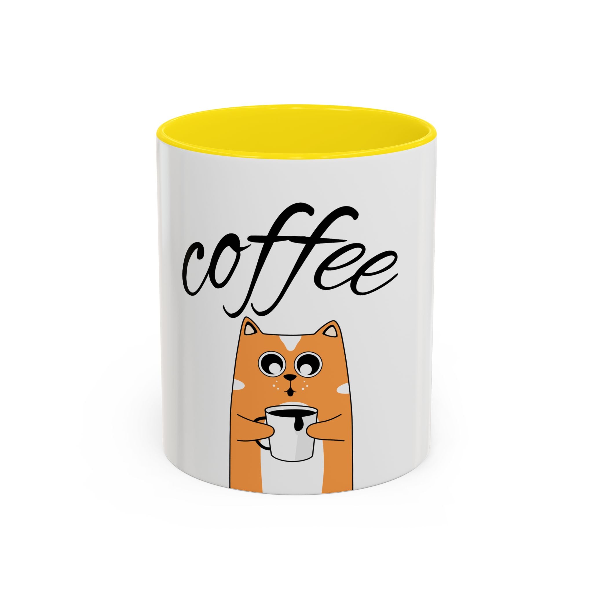 Coffee First Cat Mug — Cute Orange Cat Drinking Coffee, Funny Morning Coffee Gift (11/15oz)