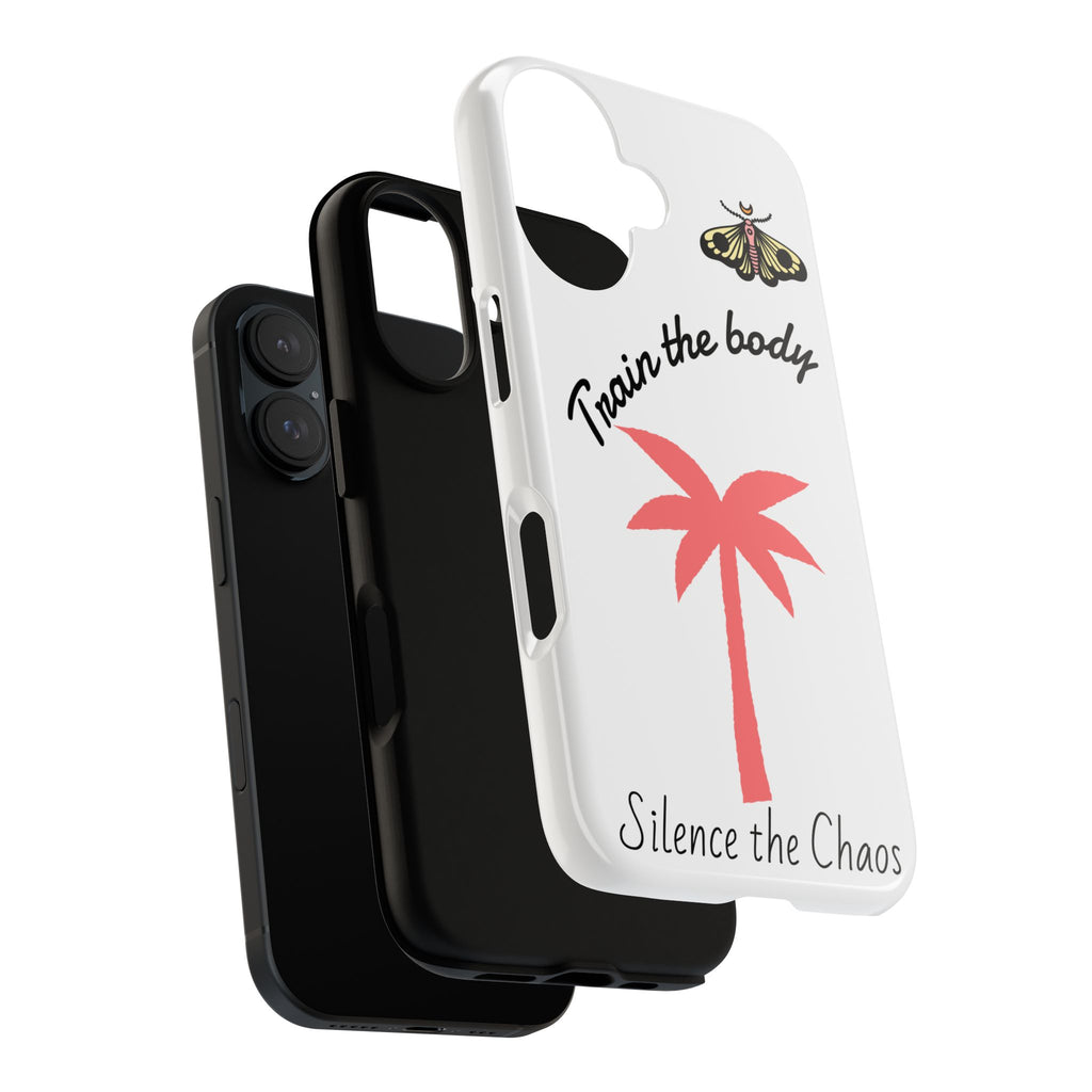 Train the Body Silence the Chaos phone case | palm tree moth design