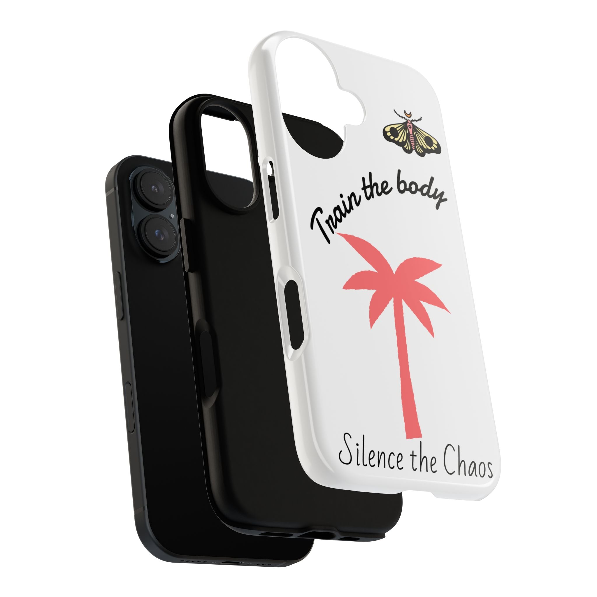 Train the Body Silence the Chaos phone case | palm tree moth design