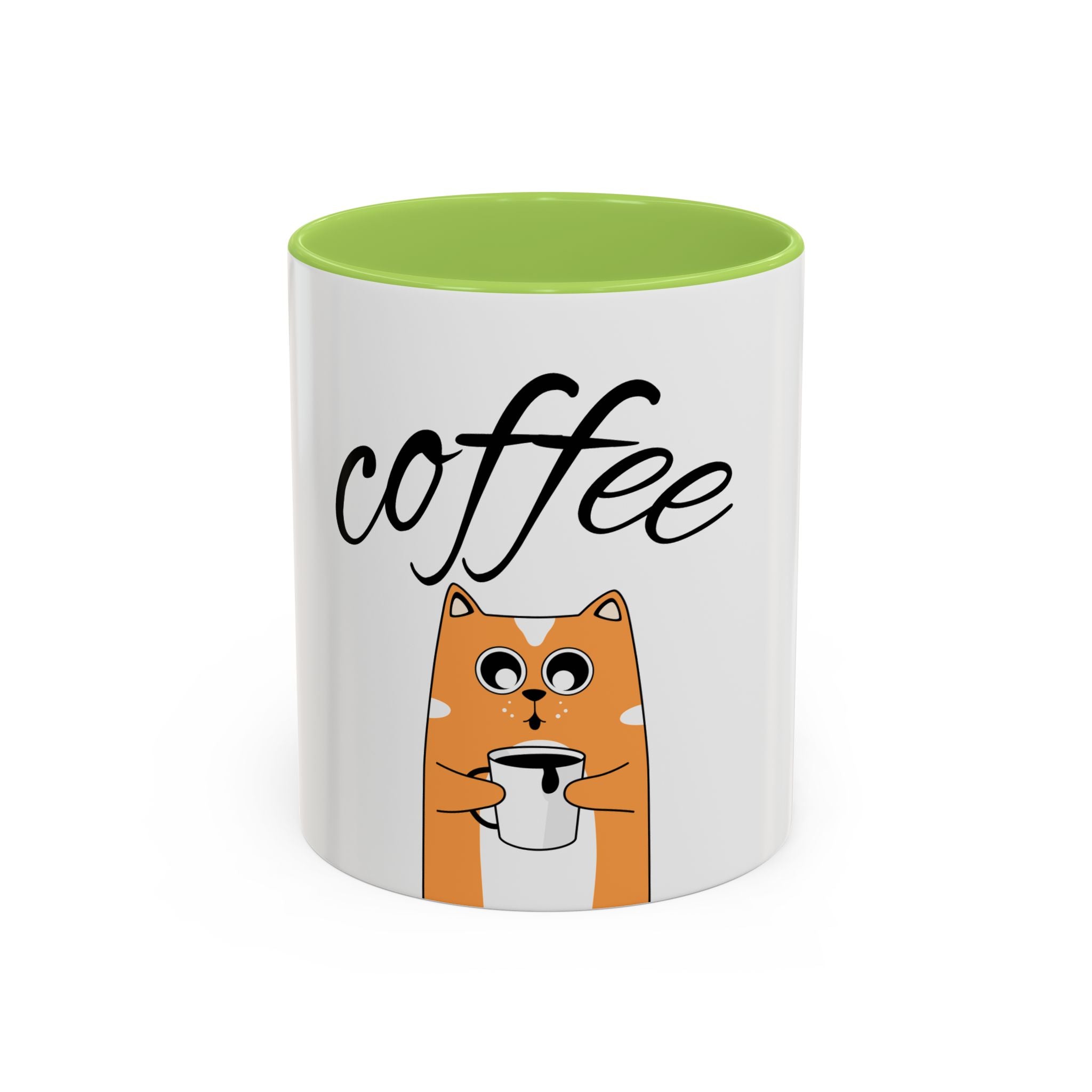 Coffee First Cat Mug — Cute Orange Cat Drinking Coffee, Funny Morning Coffee Gift (11/15oz)