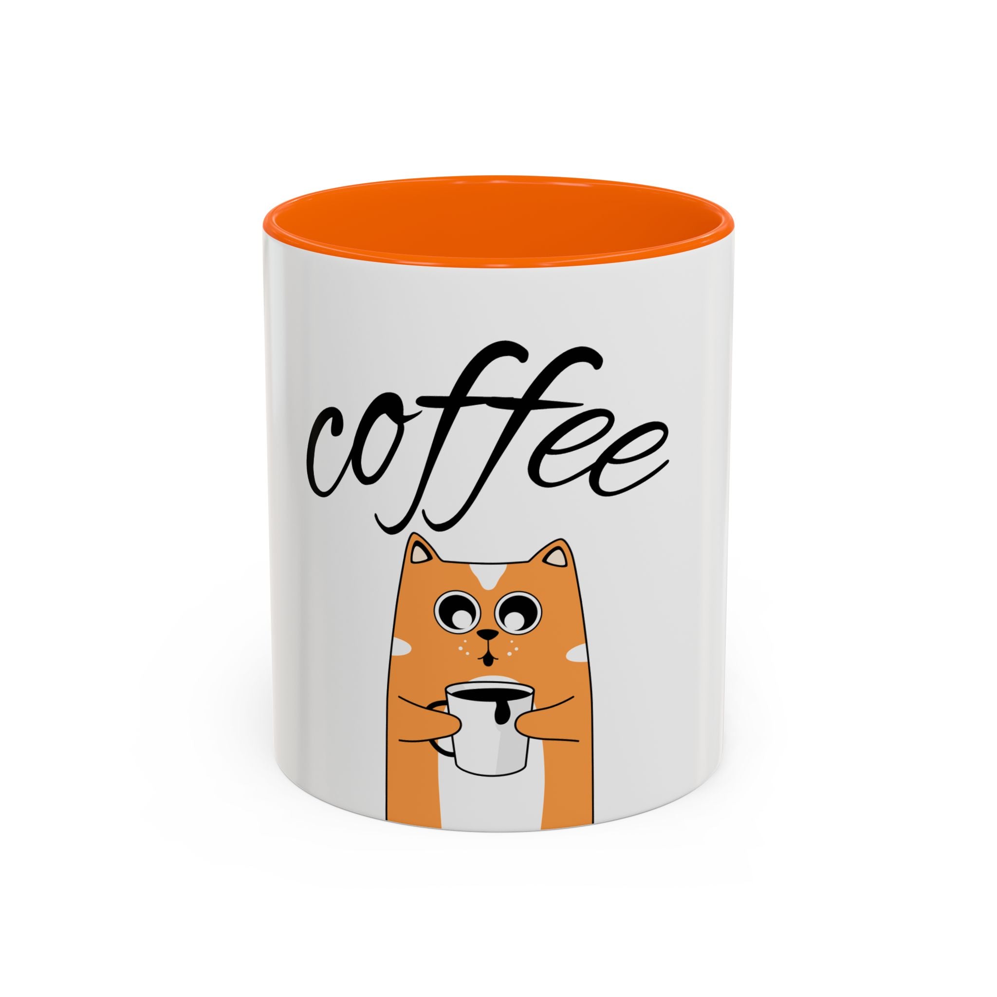 Coffee First Cat Mug — Cute Orange Cat Drinking Coffee, Funny Morning Coffee Gift (11/15oz)