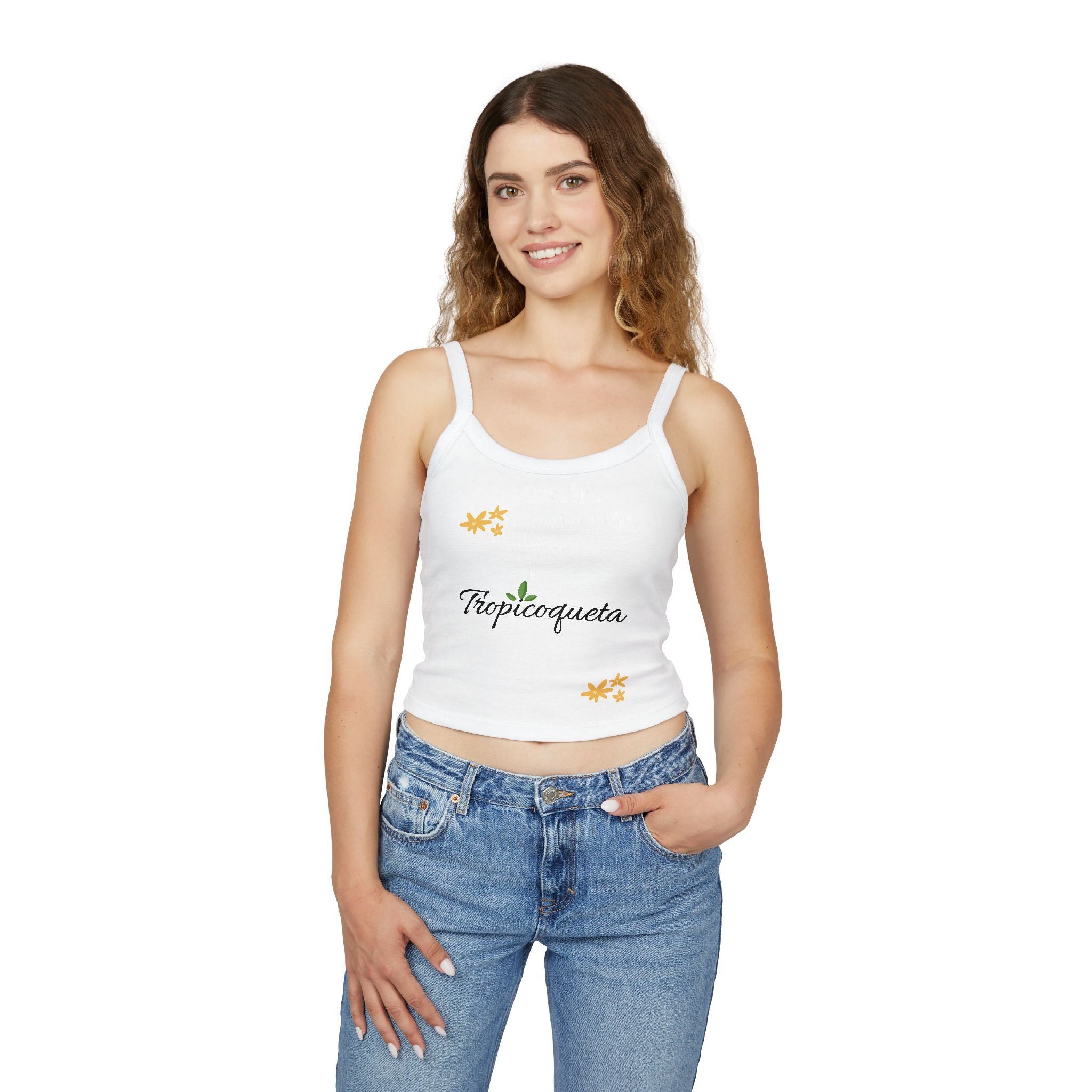Tropicoqueta Spaghetti Strap Tank Top — Tropical Floral Crop Tank