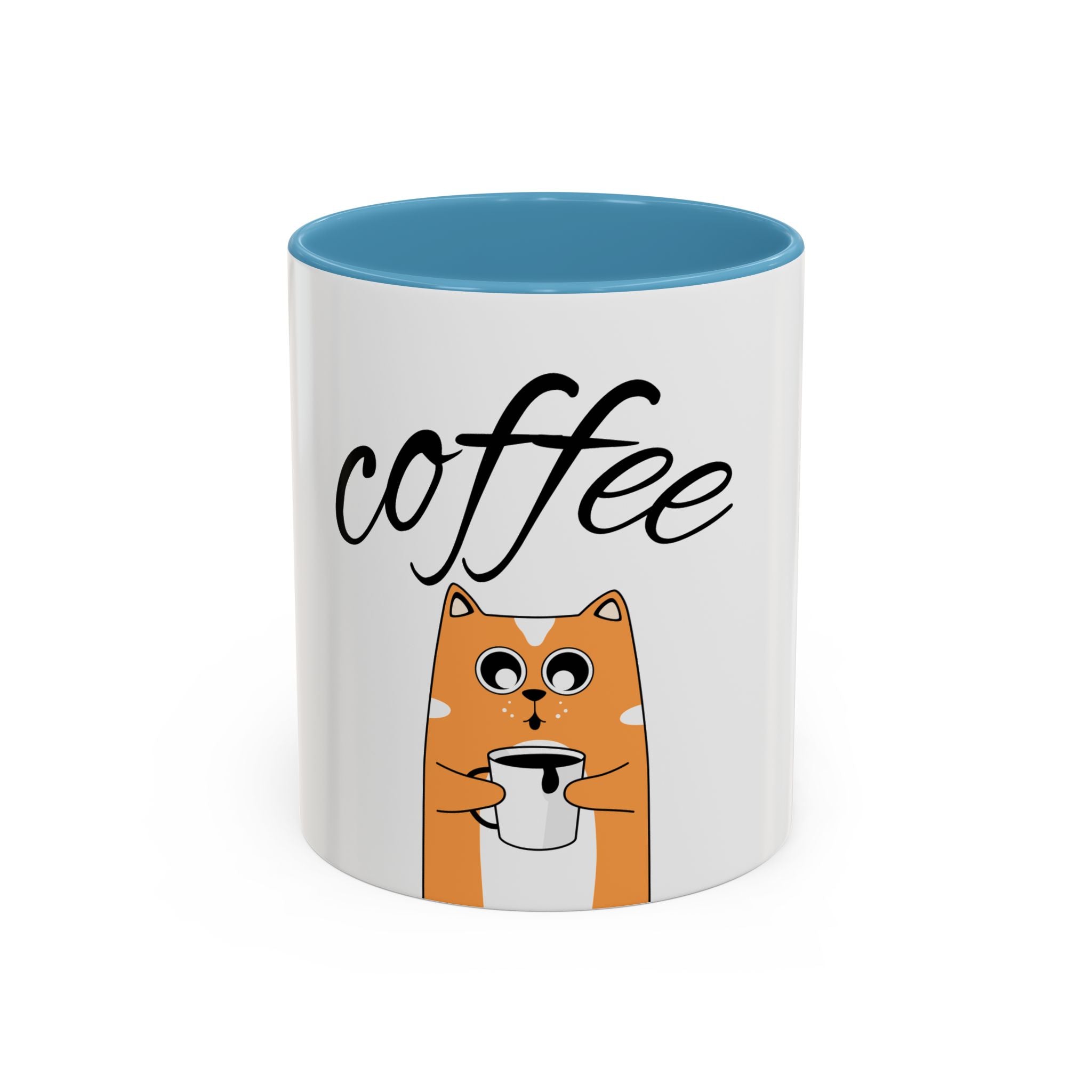 Coffee First Cat Mug — Cute Orange Cat Drinking Coffee, Funny Morning Coffee Gift (11/15oz)
